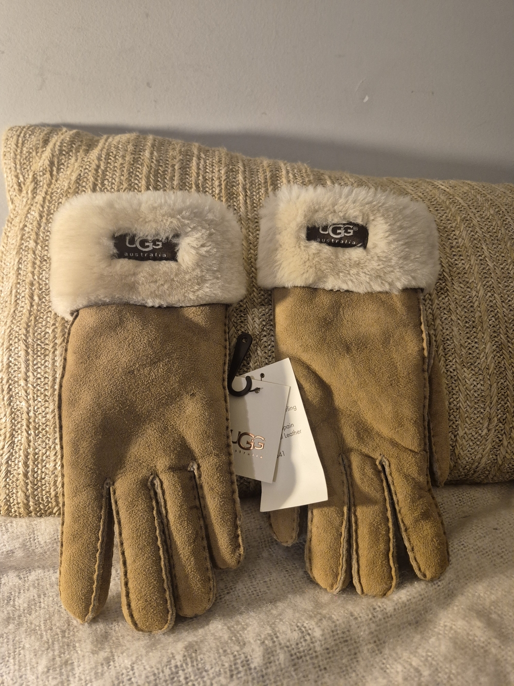 UGG Shearling Cuff Suede Gloves in Chestnut